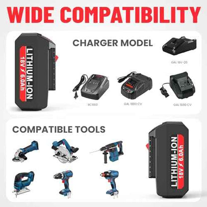 2-Pack 6.0Ah 18V Lithium Battery BAT609 and Battery Charger Kit Compatible with Bosch