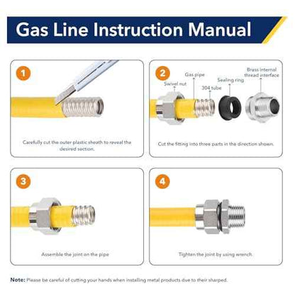 33ft 1/2 inch CSST Flexible Yellow Propane Gas line, Corrugated Stainless Steel 304 Hose, with Total 4 Male Adapter Fittings, Natural Grill Pipe kit