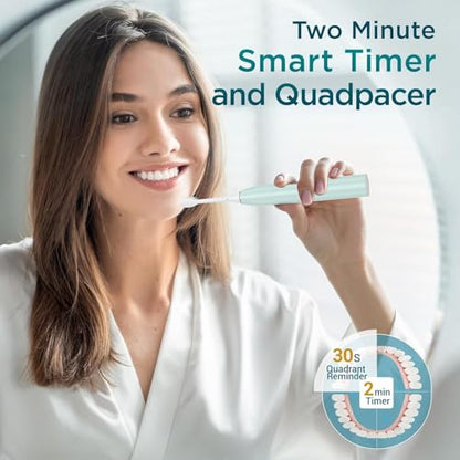 Electric Toothbrush for Adults with 8 Brush Heads, Sonic Toothbrush Rechargeable with a Holder & Travel Case, 2.5 Hours Charge for 120 Days Use - Light Blue