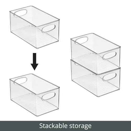 mDesign Plastic Home Closet Organizer - Basket Storage Holder Bin w/ Handles for Bedroom, Bathroom, Cabinet Shelves, Entryway, and Hallway - Holds Sweaters, Purses - Ligne Collection - 4 Pack - Clear