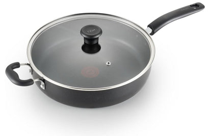 T-fal Specialty Nonstick Saute Pan with Glass Lid 5 Quart, Oven Broiler Safe 350F, Cookware, Deep Frying Pan with Handle, Skillet, Kitchen, Pots and Pans, Dishwasher Safe, Black