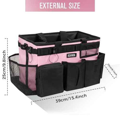 Wearable Cleaning Caddy Bag, Cleaning Caddy Supplies Organizer with Handle & Shoulder Straps for Housekeepers, Under Sink & Car Cleaning Tool Organizers with 4 Foldable Divider (SweetPink)