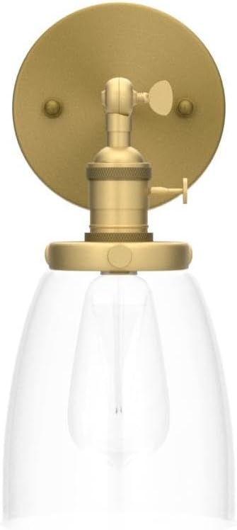 Pathson Vintage Wall Sconce Lighting with On Off Switch, Clear Glass Shade Brass Vanity Light, Industrial Wall Fixtures for Living Room Bathroom Bedroom Garage Porch