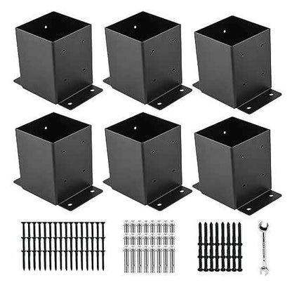4x4 Post Base, Post Brackets(Inner Size 3.6"x3.6")£¬Black Powder Coated Heavy Thick Steel Fence Post Anchor for Deck Porch Handrail Railing Fence Plate Pergola Support(6 PCS)¡¦¡¦