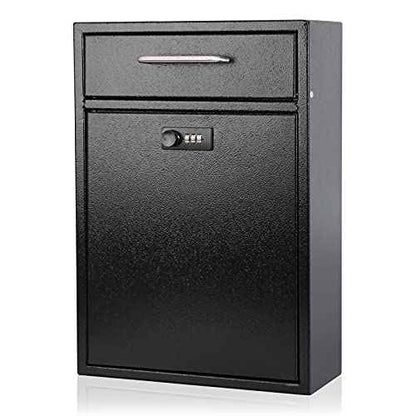 KYODOLED Steel Combination Lock Mail Boxes Outdoor, Locking Wall Mount Mailbox, Security Lock Drop Box, Collection Boxes, 16.2H x 11.2L x 4.6W Inches, Black X Large