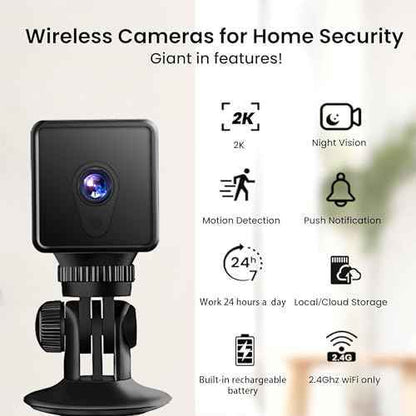Home Security 4K Camera Mini Wireless Smart Indoor Camera Small WiFi Outdoor Portable Cameras Tiny House Nanny Cam Battery Life Powered Body Cameras 150 Wide Angle with Night Vision Motion Detection