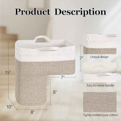 Woven Stair Basket, Stair Baskets for Wooden Stairs, Carpeted Stairs Storage Basket with Handles, Staircase Baskets for Toys, Books, Brown, 15¡± L x 10¡± W x 15¡± H