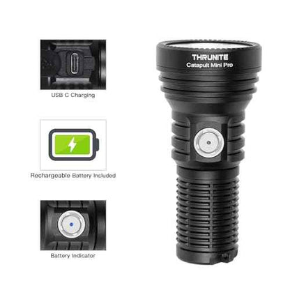ThruNite Catapult Mini Pro LED Searchlight, 566 Meters Long Throw, High 2588 Lumens Rechargeable Flashlight with Battery Extension Tube for Search and Rescue, EDC
