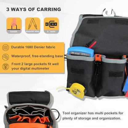 MELOTOUGH Electrician Tool Pouch Bag with Shoulder Strap 20 Pockets Tool Belt Pouch Tool Holster with Hammer Loop Tool Bag for Tradesman,Carpenter