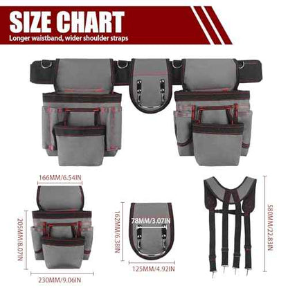 Tool Belt With Suspenders, Heavy Duty Carpenter Tool Belt with 22 Pockets - Adjustable Lightweight Electrician for Construction, Framing, Carpentry Work