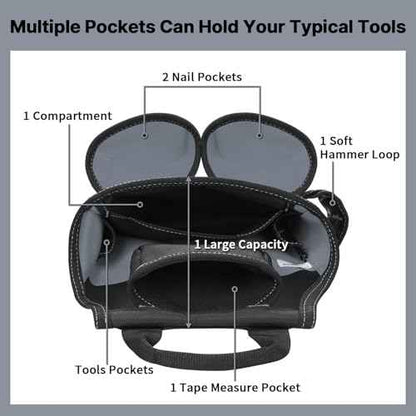 MELOTOUGH Electrician Tool Pouch with Belt,13 Pocket-Tool Bag,Carpenter Tool Pouch,Small Tool Belt Pouch Designed for Electrician,Carpenter,Construction,Black