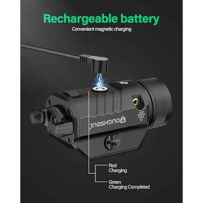 TOUGHSOUL 1200 Lumens Picatinny Rail Mount Pistol Light Green Laser Combo, White LED Flashlight with Green Beam Powered by Built in Rechargeable Battery