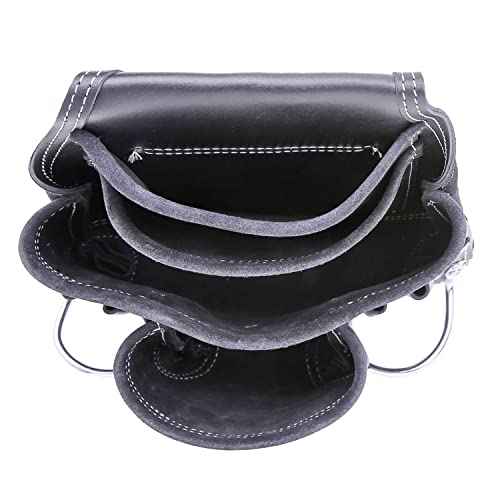 LAUTUS Oil Tanned Leather Tool Pouch Bag | Black | Carpenter, Construction, Framers, Handyman | 10 Pockets, 2 Hammer Holders | 100% Leather