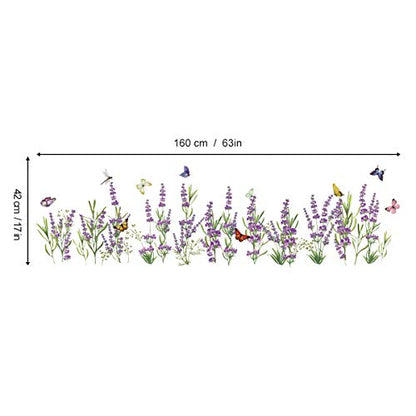 decalmile Lavender Flowers Wall Corner Decals Grass Baseboard Skirting Line Wall Stickers Living Room Bedroom Wall Art Decor(Finished Size W: 63 Inches)