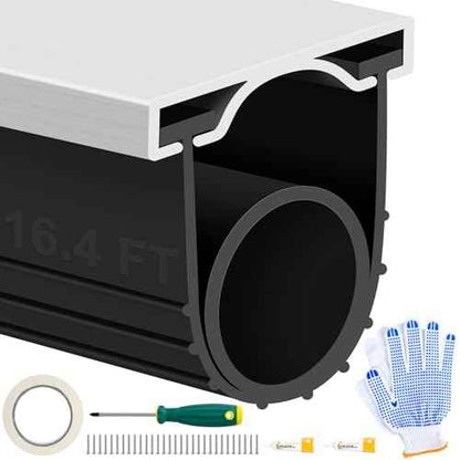MYFAMIREA 16.4FT Garage Door Seals Bottom Rubber, Pre-drilled Aluminum Track Retainer Kit Weather Stripping, U+O Ring Weatherproof Threshold Strip Replacement Bottom for Garage Door,1.57" Width, Black