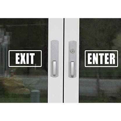 Enter & Exit Door Sign- UV Resistant, Waterproof, Durable, Peel & Stick Adhesive Label Decal Sticker Quote Vinyl Mural Art Script Lettering - Each Decal 7" x 3.5", White