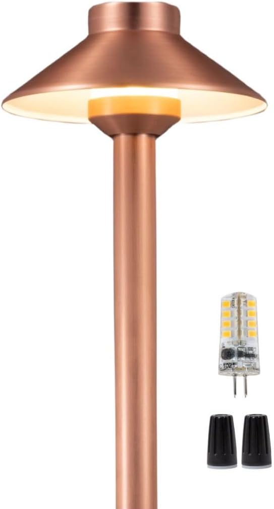 Gardenreet Brass Path Lights Copper, Low Voltage LED Landscape Pathway Lights, 12V Outdoor Waterproof Landscape Lighting(Hat) for Walkway Driveway Garden Yard with 3W 2700K Warm White LED G4 Bulb
