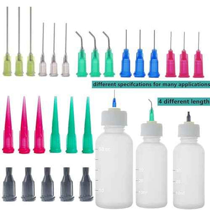 20 Pack Measuring Dispenser and 30ml+50ml Glue Bottle, 1ml, 3ml, 5ml, 10ml Glue Dispenser, 14ga, 16ga, 18ga, 20ga, 22ga, 25ga Dispensing Accessories and Caps, for Refilling and Measuring