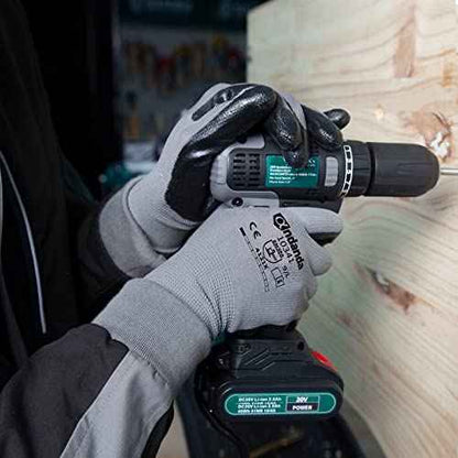 ANDANDA 12 Pairs Work Gloves, Smart Touch, 3D Comfort Stretch Fit, Nitrile Coated, Men Work Gloves with Grip, Seamless Knit Nylon, Suitable for Warehousing, Logistics, Handling, Black£¨L£©