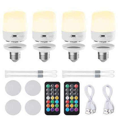 Minetom E26 Rechargeable Light Bulbs with Remote and Timer, Battery Backup Bulb with 12 Colors and Brightness Dimmable, 2300mAh 40W Equivalent LED Light Bulbs for Lamps Sconces Camping, 4 Pack