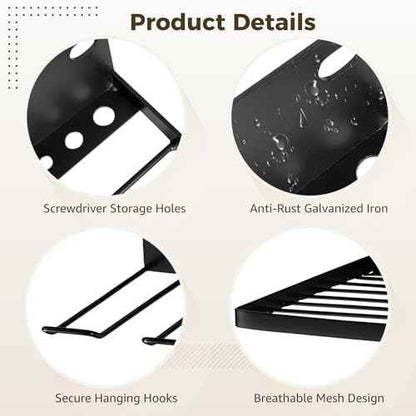 2 PCS Resin Shed Metal Racks, Compatible with Suncast Shed, Wall Mounted Basket and Tool Holder Set with EZ Bolts & Screw Kit, Galvanized Iron Organizer for Garage