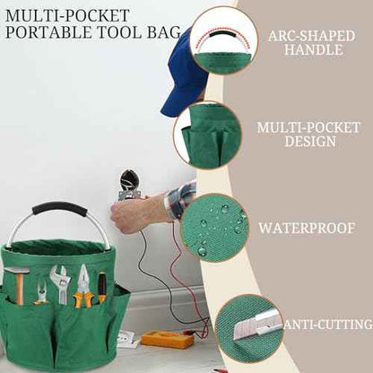 Garden Tool Organizer Tote Bag, Beige Oxford Waterproof Storage Carrier with Pockets, 11.4x10.6 Inch, 17L Capacity, Outdoor Gardening Plant Tool Holder for Men Women (Green)