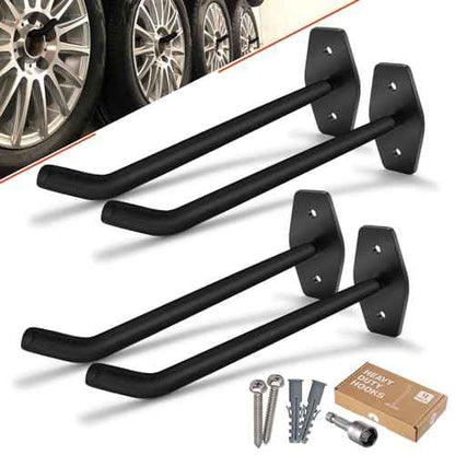 Tire Rack Wall Mount, 10 Inch Large Garage Hooks Heavy Duty Storage, Ladder Hooks for Hanging, Garage Organizer for Wheel Holder, Folding Chairs, Power Tool, Bulk Items (88lbs 4-Pack)
