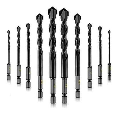 10-Piece Masonry Drill Bits Kit for Concrete, Stone, Carbide Drill Bit Set for Glass, Brick, Tile, Plastic, Ceramic and Wood Size 5/32 to 1/2 inch