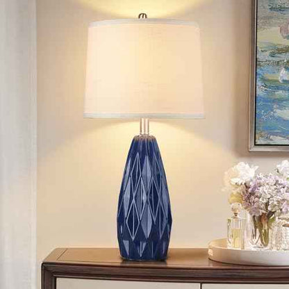 25'' Table Lamp Navy Blue Table Lamps Modern Ceramic Lamps for Night Stand - Dimmable Bedside Lamps for Nightstand, Bedroom Lamp for Living Room Desk End Table Office Guest Room