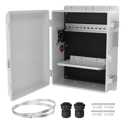 Joinfworld Vented Outdoor Electrical Box Waterproof Nema Enclosure 16x11x6 Plastic WiFi Box with Stainless Steel Buckle Fan Vented Dust Screen