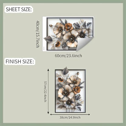 Poppy Fake Flower Wall Stickers, sacinora 3D Floral Art Wall Decals Removable Vinyl Peel and Stick for Living Room Bedroom Bathroom Sofa TV Background Home Decorations