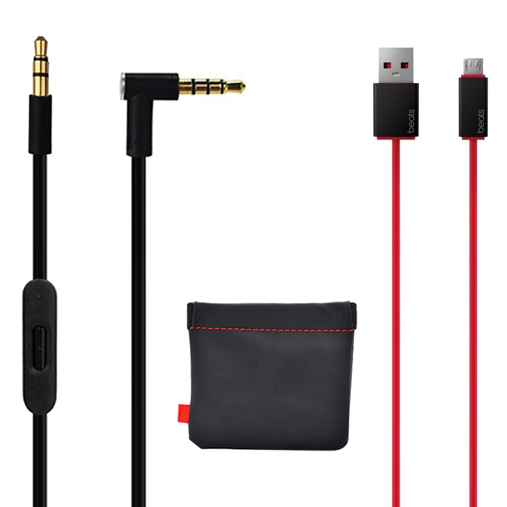 Original Replacement AUX Audio Cable Cord for Beats by Dre Headphones Solo/Studio/Pro/Wireless/Mixr with MIC Black+Replacement Charger Cable for Beats by Dr Dre and Pill