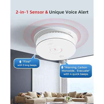 SITERWELL Hardwired Interconnected Smoke Detector Carbon Monoxide Detector Combo with 2 AA Batteries Back Up, 2 in 1 Smoke and CO Detector with Voice Alert, Smoke and CO Alarm with Self-Check, 1 Pack