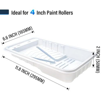 4 Inch Paint Tray Liner, 12 Pcs Disposable Small Paint Tray, Sturdy Plastic Paint Pan with Liners for Home Decor, House Painting, Crafts and DIY Projects (4 Inch, White Heavy Duty Liners)