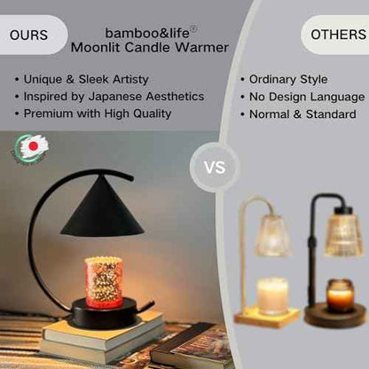 bamboo&life Moonlit TouchOn Candle Warmer Lamp,Free Handmade Placemat&2bulbs,Unique Moon-Shape,Modern&Chic B-Day Gift for Mom,Eco-Luxury Bamboo Base,Standout Japanese Housewarming Gift New Home Decor