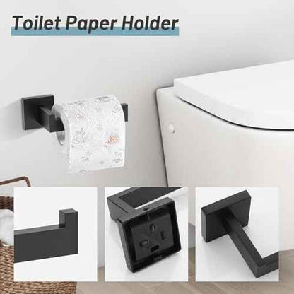 Black Towel Bar Bathroom Accessories Set, 23.6Inch Towel Rack for Bathroom, 10 Pieces SUS304 Stainless Steel Towel Racks Toilet Paper Holder Set for Bathroom Wall Mounted