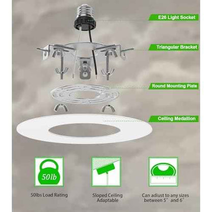 Recessed Can Light Conversion Kit for 5" and 6" Ceiling Fixtures - Pendant/Hanging Light Upgrade, Compatible with Ceiling Fans, Includes 7¨ú" Flat Steel Medallion, White Finish,2 Pack