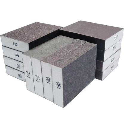 12 PCS Sanding Block Set- 80 120 180 220 320 400 Grits Wet and Dry Dual-use Hand Sanding Sponge, Coarse and Fine Washable and Reusable, Ideal for Drywall Wood Metal Derusting Polish¡¦