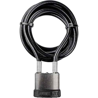 Commando Lock Heavy Duty Padlock with 8 ft Steel Cable, Military Grade Keyed Padlocks for Outdoor Use, Pick, Bump, Weather Resistant, Stainless Steel
