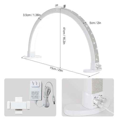 Half Moon Light with Phone Holder, 29 in 48W Nail Desk Lamp, Lash Light for Eyelash Tech, Makeup, Tattoo, Spa, Salon, Nail Tech Lamp with Stepless Dimming & Color Temperature(White)