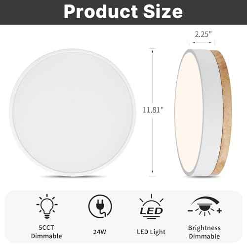 Led Flush Mount Ceiling Light: 11.8" Dimmable 5CCT Overhead Ceiling Lighting Fixture - Morden White Round Close to Ceil Lights - Flat Wood Minimalist Light Fixtures for Living Room Laundry Bedroom