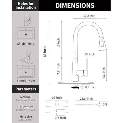 PUSU 18 inch High Brushed Nickel Kitchen Faucet with Pull Down Sprayer, Single Handle Nickel Kitchen Sink Faucet for RV Sink, Laundry, Bar Camper with Water Lines, Stainless Steel