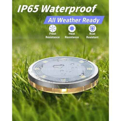 Solar Ground Lights Outdoor 18 Pack Waterproof, Upgraded Solar Garden Lights with 4 Side Light, Stainless Steel Solar Powered Disc Landscape Light for Walkway Lawn Yard Patio Deck-Warm White