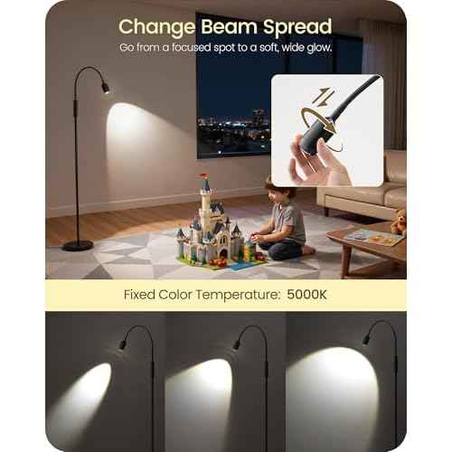 Reading Floor Lamp, 74.2" Tall LED Lamp with, 360¡Æ Flexible Gooseneck & Touch Control, 5000K 6W LED, Sturdy Base, Crafts Standing Lamp, for Reading, Living Room, Matte Black B16LD05