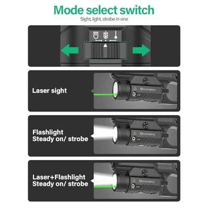 TOUGHSOUL 1200 Lumens Picatinny Rail Mount Pistol Light Green Laser Combo, White LED Flashlight with Green Beam Powered by Built in Rechargeable Battery