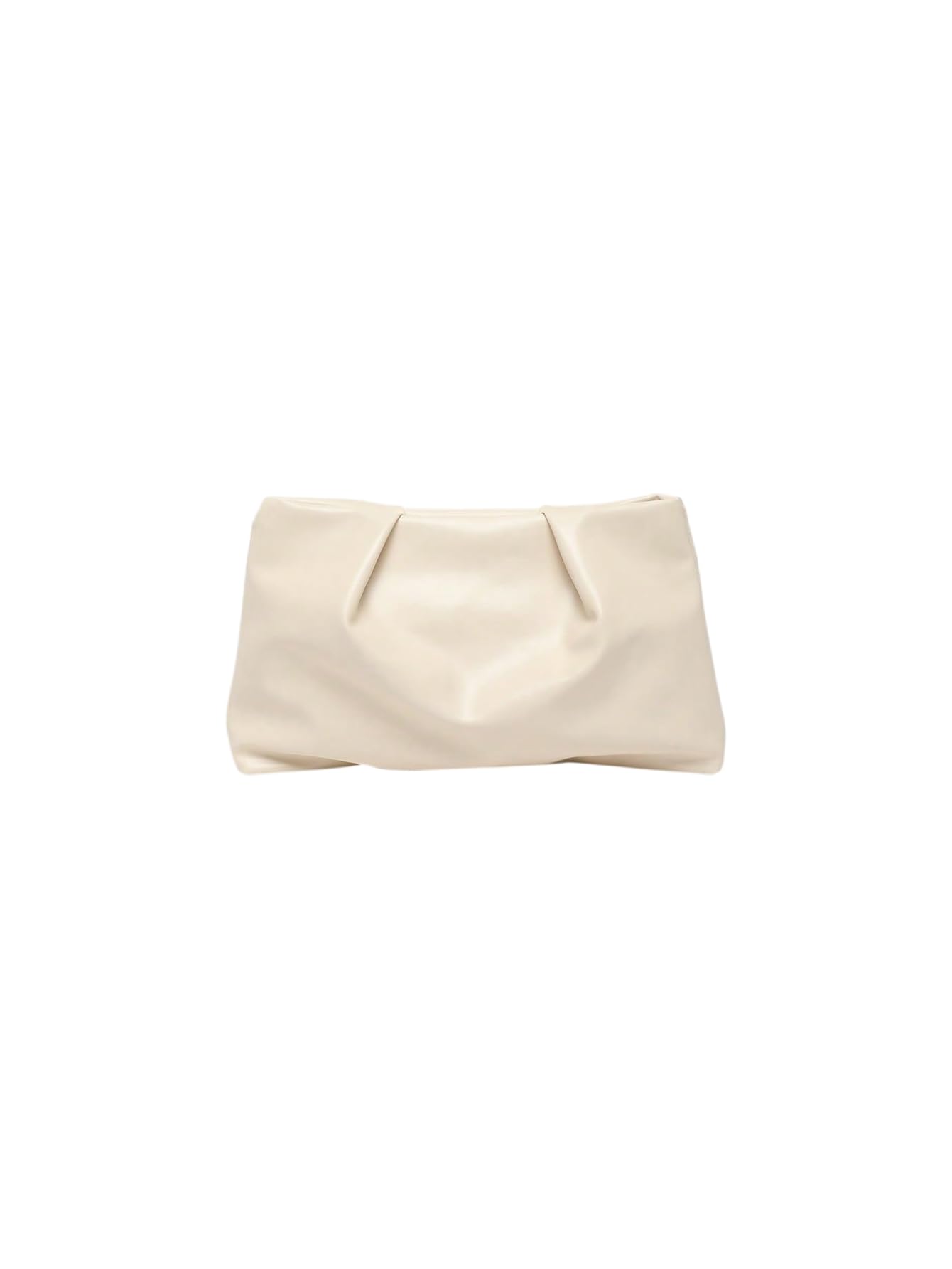 OYOANGLE Women's PU Leather Clutch Purses Small Zipper Ruched Minimalist Handbag Beige One Size