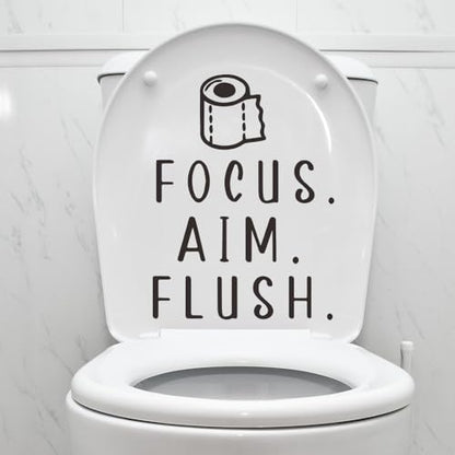 Toilet Lid Decals for Bathroom Toilet Seat, Quotes¡°Aim Focus Flush¡± Flush The Toilet Decal Sign for Bathroom, Funny Toilet Vinyl Rules Wall Decor