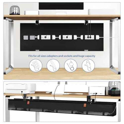 Zilink No Dril Under Desk Cable Management Tray 40" Cable Organizer Clamp/Screw Mount Premium Fabric Desk Wire Management for Office Home