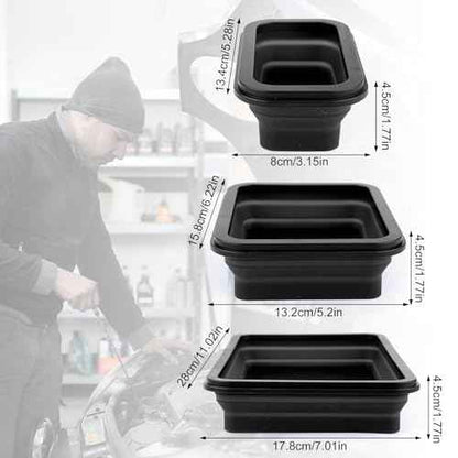 3pcs Magnetic Parts Tray, Magnetic Tray Insulating Silicone Magnetic Tool Tray for Mechanic's Folding Bowl & Magnetic Base for Nuts Washers Bolts Screws Pins (3 Sizes)