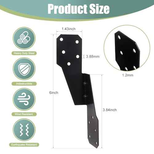 100 Pack Heavy Duty Hurricane Ties with Black Powder-Coated, Hurricane Straps Trusses/Rafters Ties Brackets Joist Hangers for Wood, Shed, Roof